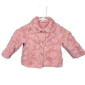 Mini Muffin Baby Girls Pink Faux Fur Heart Button Jacket Coat 24 Months